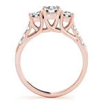 14K Rose Gold Round Diamond Three-Stone Ring