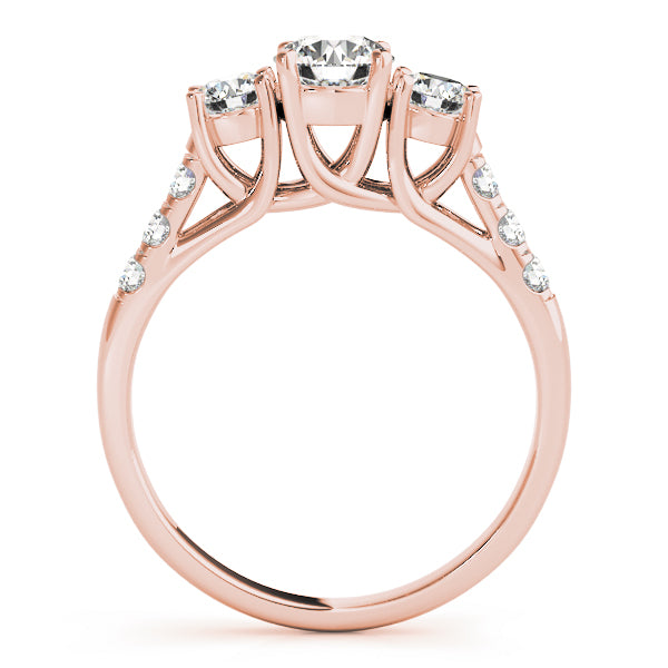 14K Rose Gold Round Diamond Three-Stone Ring