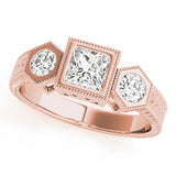14K Rose Gold 1 ct Diamond Three-Stone Engagement Ring