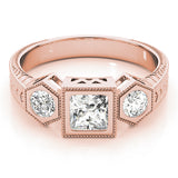 14K Rose Gold 1 ct Diamond Three-Stone Engagement Ring