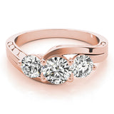 14K Rose Gold 1 ct Round Diamond Three-Stone Ring