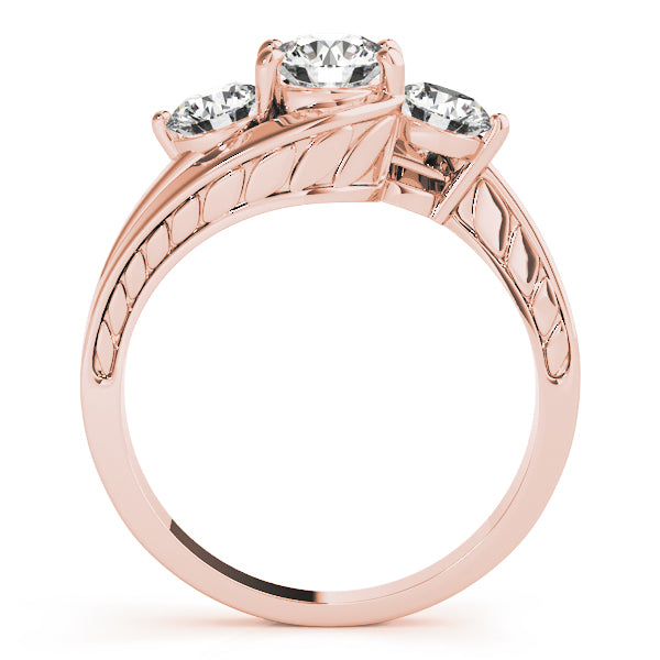 14K Rose Gold 1 ct Round Diamond Three-Stone Ring
