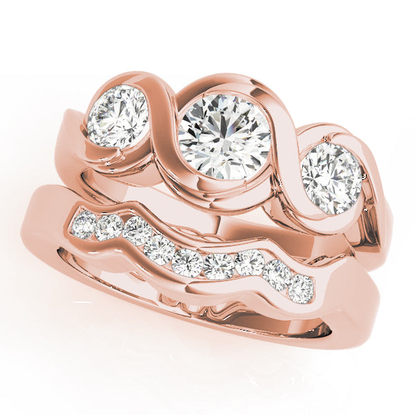 18K Rose Gold 1 ct Diamond Three-Stone Engagement Ring