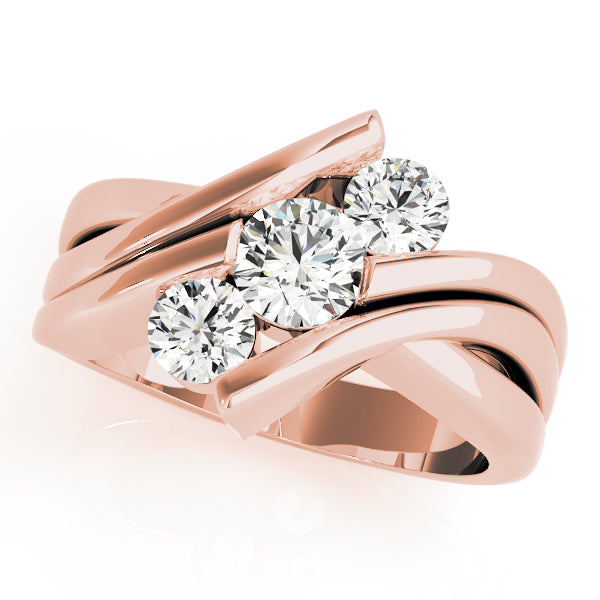 18K Rose Gold 1 ct Diamond Three-Stone Engagement Ring