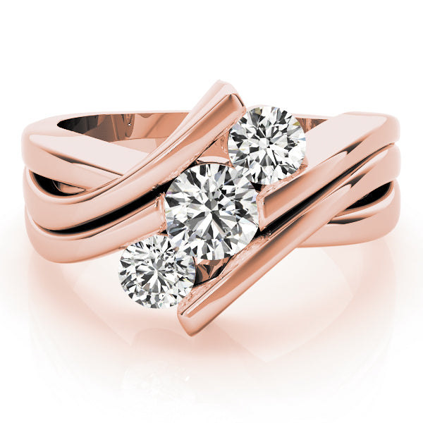 18K Rose Gold 1 ct Diamond Three-Stone Engagement Ring