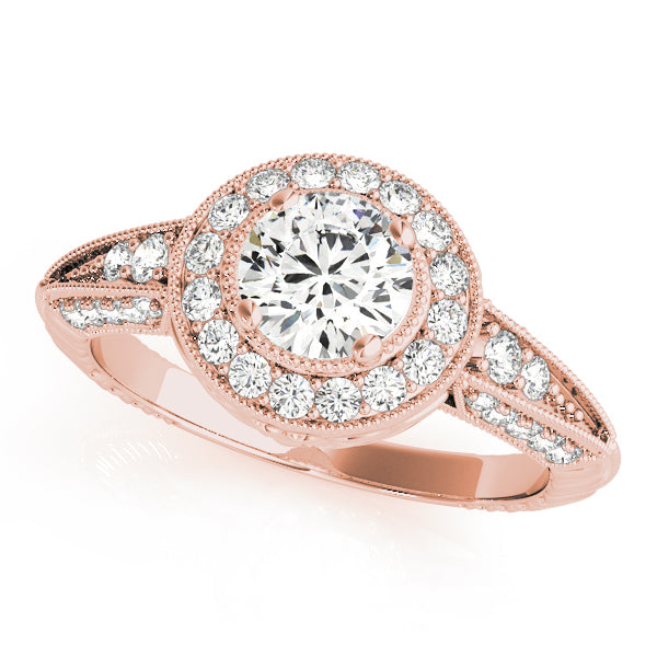 14K Rose Gold Diamond Halo Engagement Ring