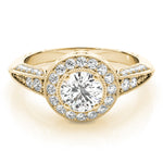 14K Yellow Gold Round Diamond Halo Engagement Ring