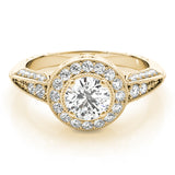 14K Yellow Gold Round Diamond Halo Engagement Ring