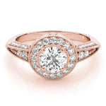14K Rose Gold Diamond Halo Engagement Ring