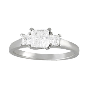 Square Diamond Three Stone Engagement Ring