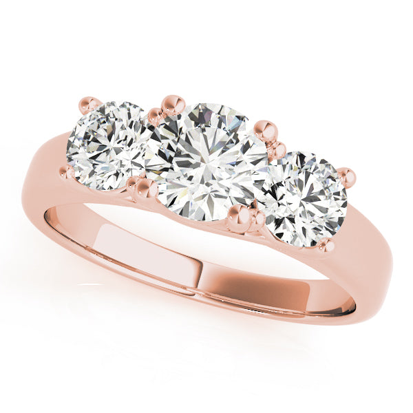 18K Rose Gold 1ct Round Diamond Three-Stone Ring