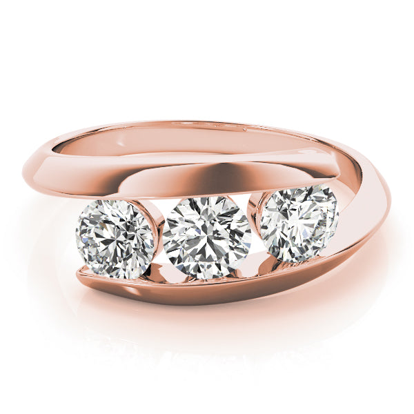 18K Rose Gold 1 ct Round Diamond Three-Stone Ring