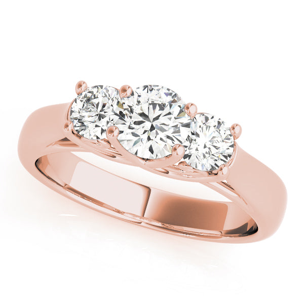 14K Rose Gold 1 ct Round Diamond Three-Stone Ring