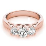 14K Rose Gold 1 ct Round Diamond Three-Stone Ring