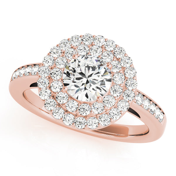 14K Rose Gold Round Diamond Halo Engagement Ring