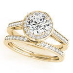 18K Yellow Gold Round Diamond Halo Engagement Ring