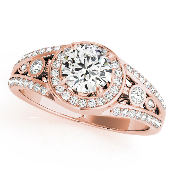 14K Rose Gold Diamond Halo Engagement Ring 1 ctw