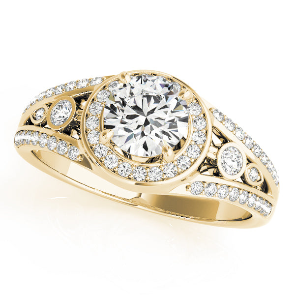 14K Yellow Gold Diamond Halo Engagement Ring 1 ctw
