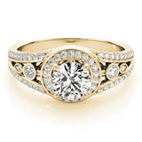 14K Yellow Gold Diamond Halo Engagement Ring 1 ctw