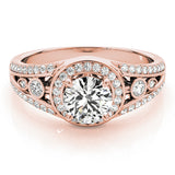 14K Rose Gold Diamond Halo Engagement Ring 1 ctw