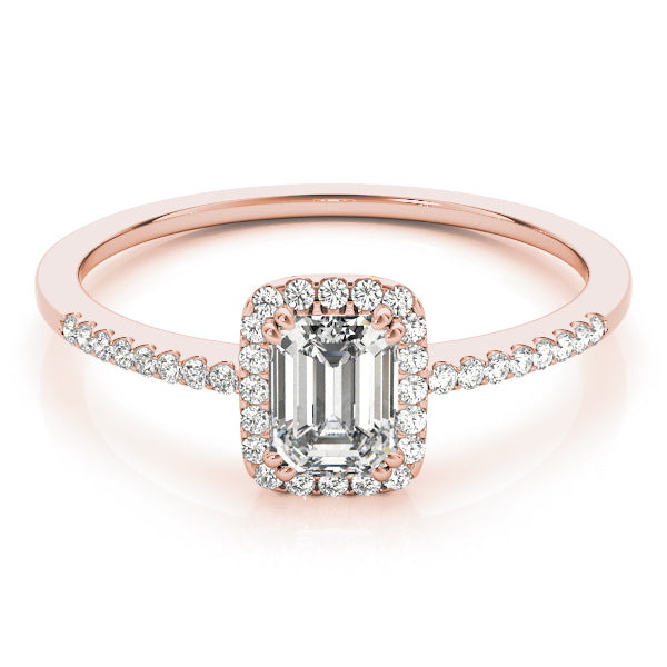 14K Rose Gold Emerald Diamond Halo Ring