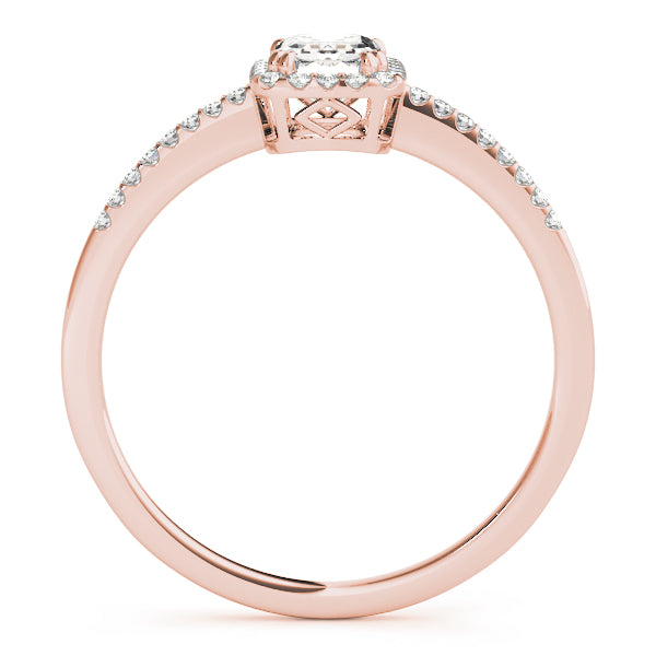 14K Rose Gold Emerald Diamond Halo Ring