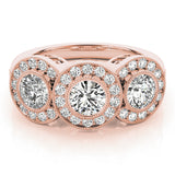 14K Rose Gold 1.05 ctw Round Diamond Three-Stone Ring