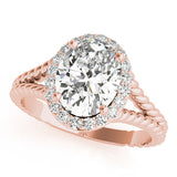 Rose Gold 1 CT Oval Diamond Halo Engagement Ring