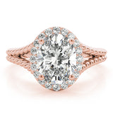 Rose Gold 1 CT Oval Diamond Halo Engagement Ring