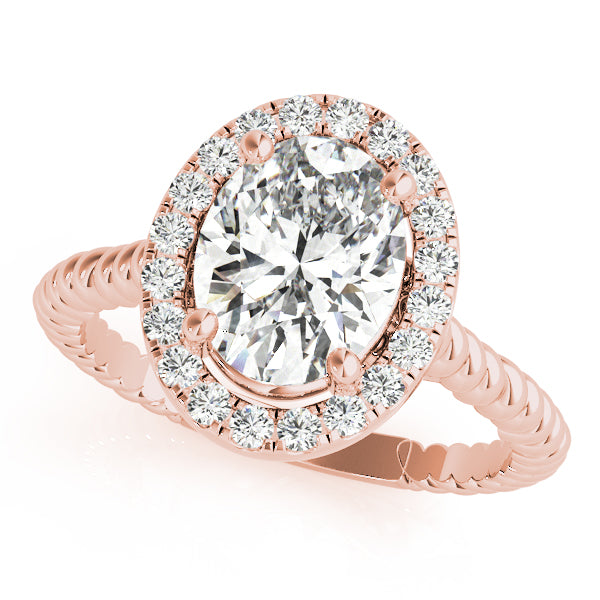 14K Rose Gold Oval Diamond Engagement Ring with Halo