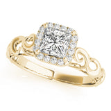 14K Yellow Gold Diamond Halo Engagement Ring