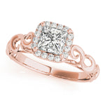 14K Rose Gold Diamond Halo Engagement Ring