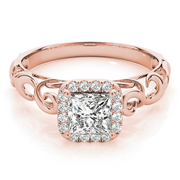 14K Rose Gold Diamond Halo Engagement Ring