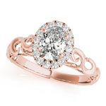 14K Rose Gold Oval Diamond Halo Engagement Ring