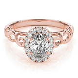 14K Rose Gold Oval Diamond Halo Engagement Ring