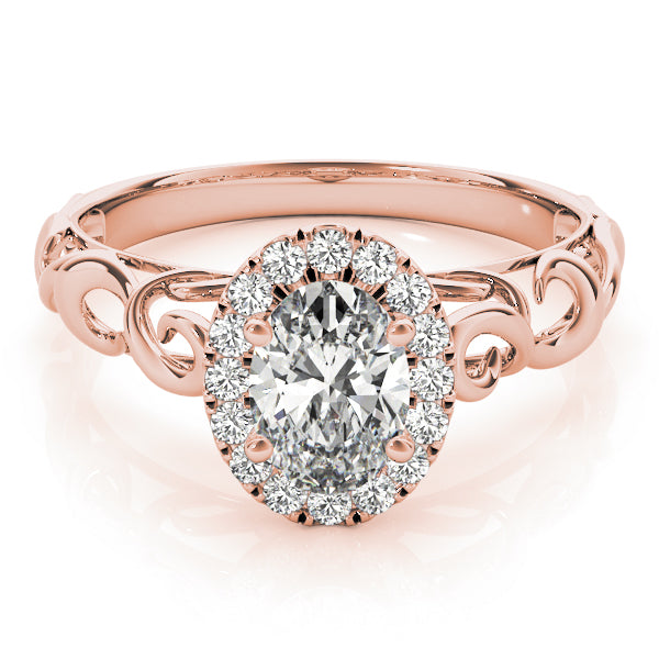 14K Rose Gold Oval Diamond Halo Engagement Ring