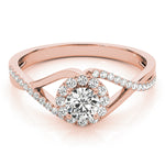 14K Rose Gold Round Diamond Halo Engagement Ring
