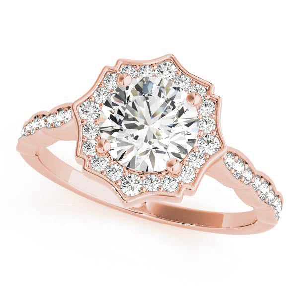 14K Rose Gold Diamond Halo Engagement Ring 1.10ctw