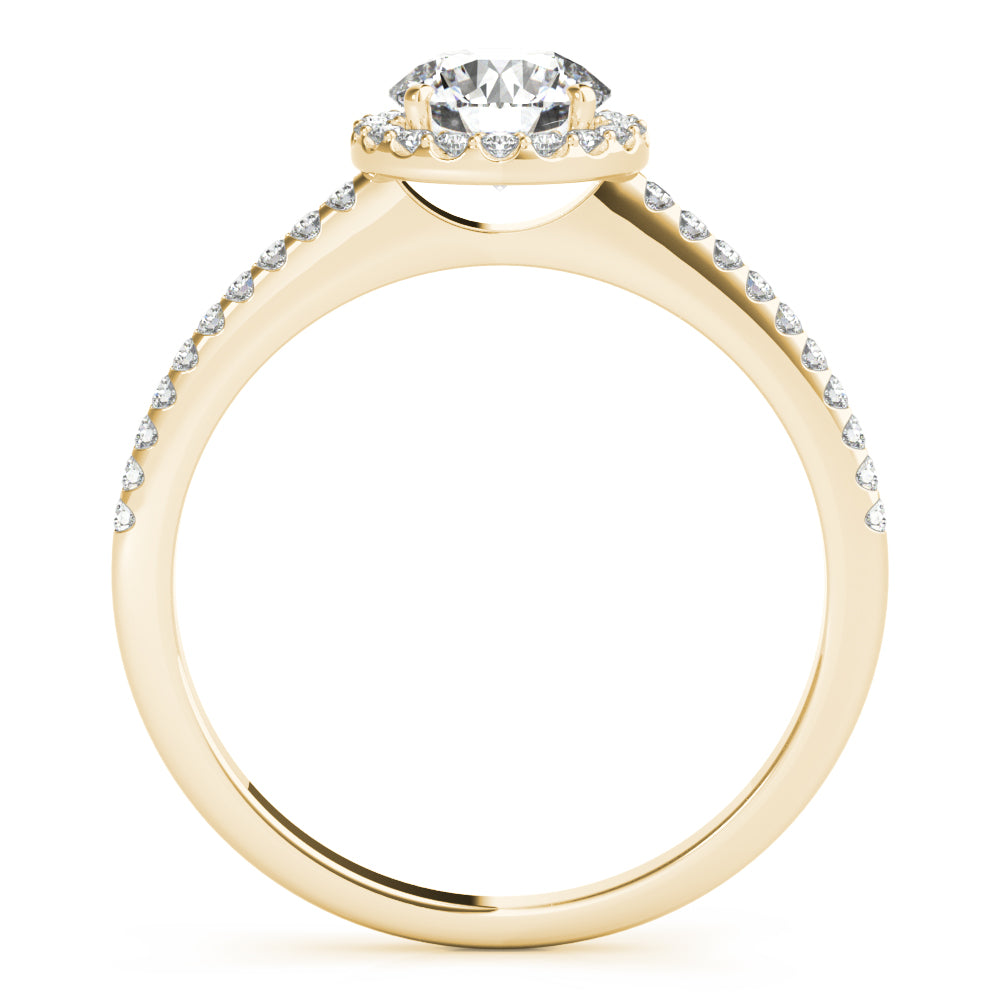 14K Yellow Gold Round Diamond Halo Engagement Ring