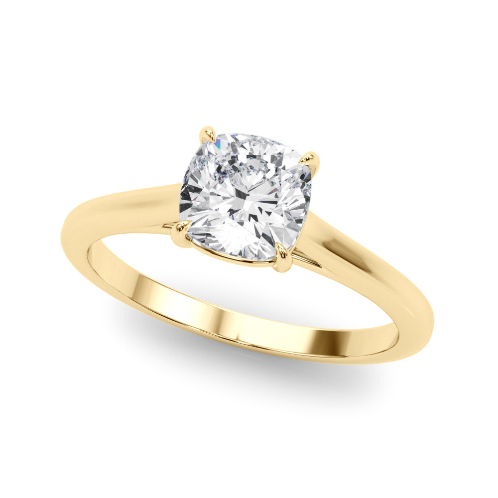 18K Yellow Gold Cushion Diamond Solitaire Ring