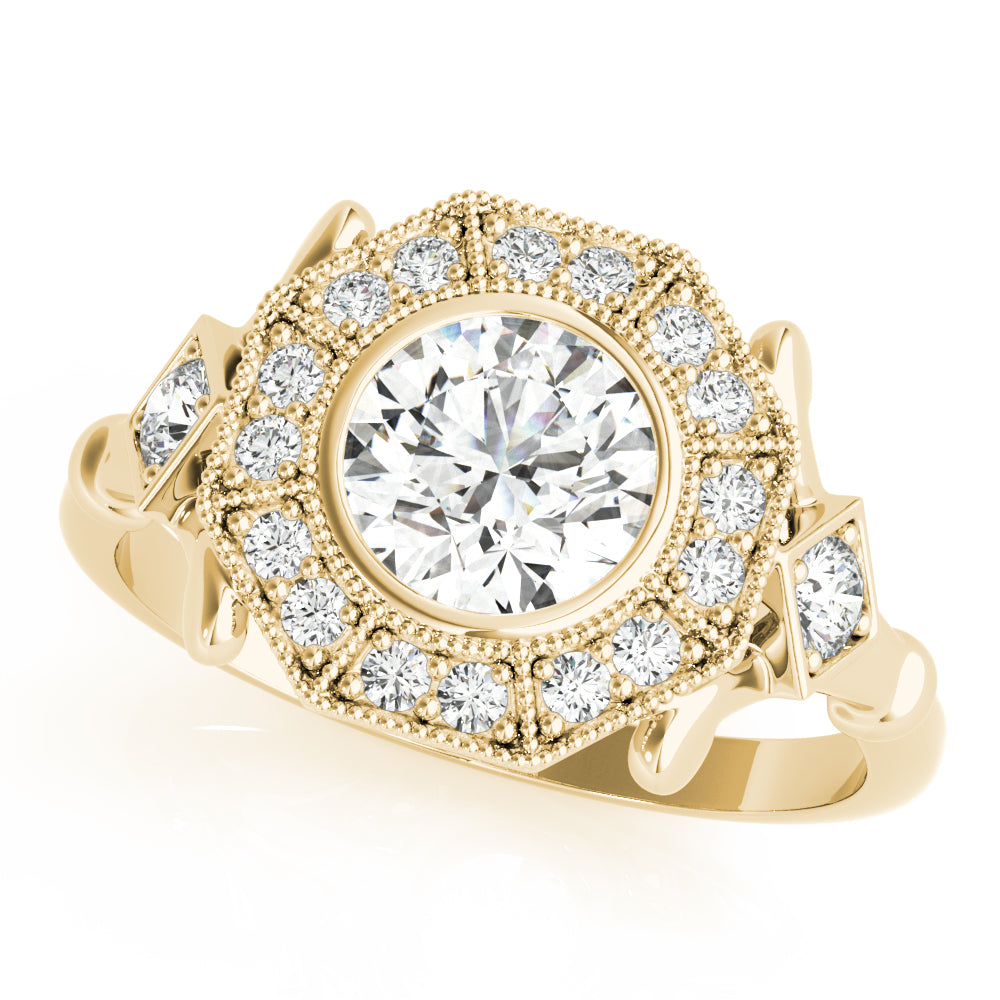 18K Yellow Gold Round Diamond Halo Engagement Ring