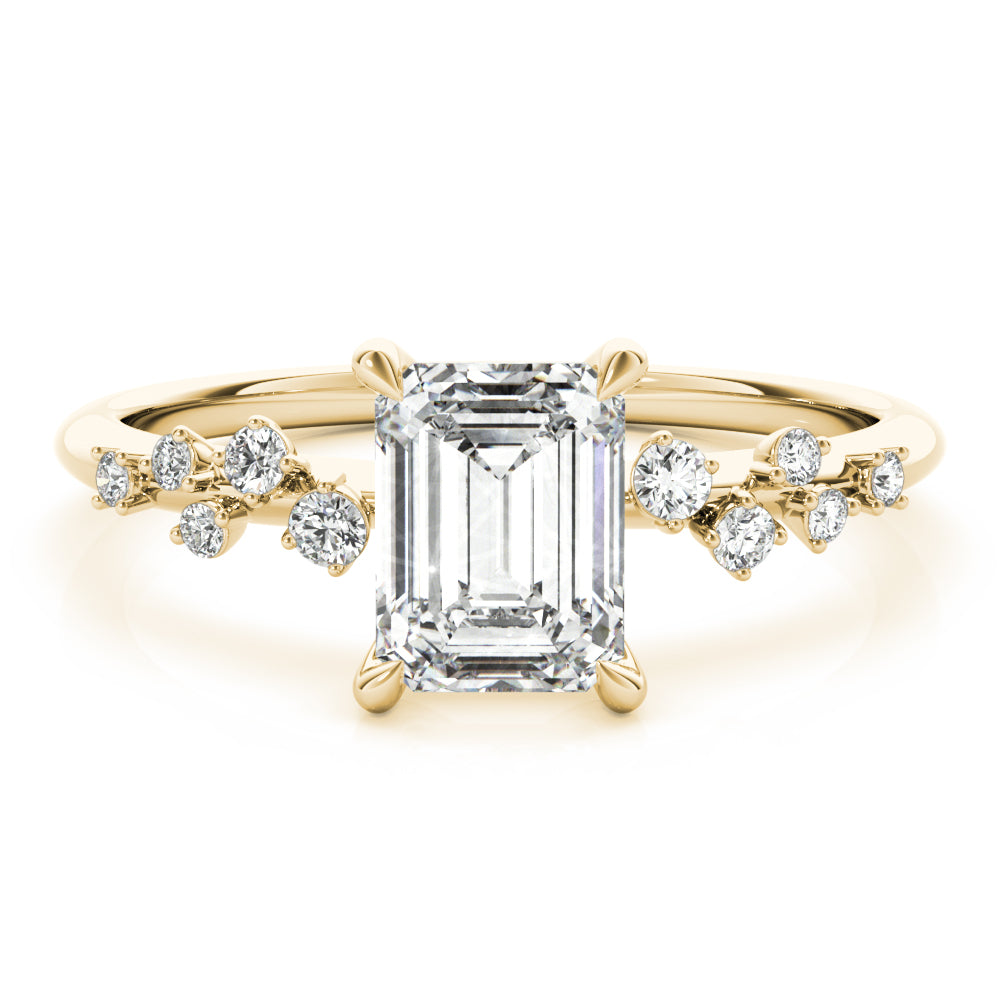14K Yellow Gold Emerald Diamond Engagement Ring