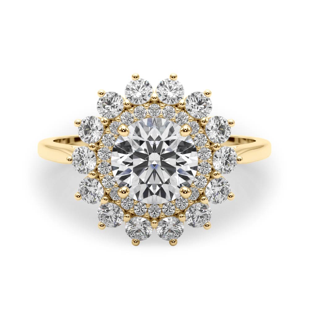 14K Yellow Gold Round Diamond Halo Engagement Ring