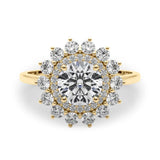 14K Yellow Gold Round Diamond Halo Engagement Ring