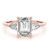 14K Rose Gold Emerald Diamond Three-Stone Ring