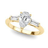 18K Yellow Gold Diamond Engagement Ring with Baguette Stones