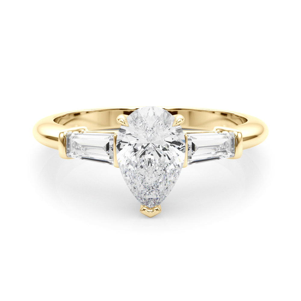 18K Yellow Gold Diamond Engagement Ring with Baguette Stones