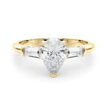 18K Yellow Gold Diamond Engagement Ring with Baguette Stones