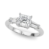 14K Gold Square Diamond Three Stone Ring