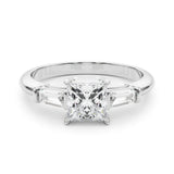14K Gold Square Diamond Three Stone Ring